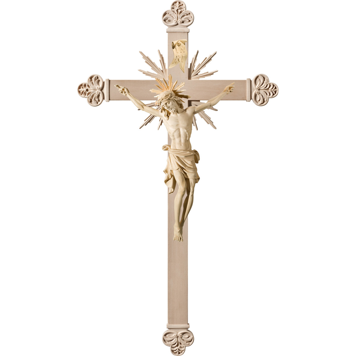 Cristo Pisa en cruz barroca con rayos